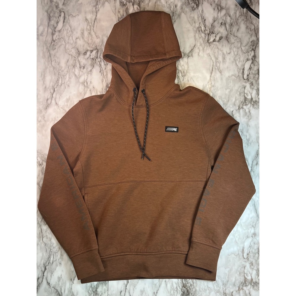 American Eagle Mens Brown AE Graphic Logo Pullover Hoodie Sweatshirt Size XS